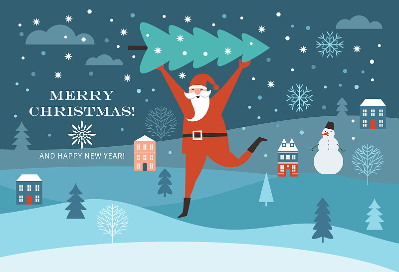 贺卡,圣诞树,圣诞老人,巨大的,请柬,圣诞装饰物,圣诞卡,新年前夕,雪,户外