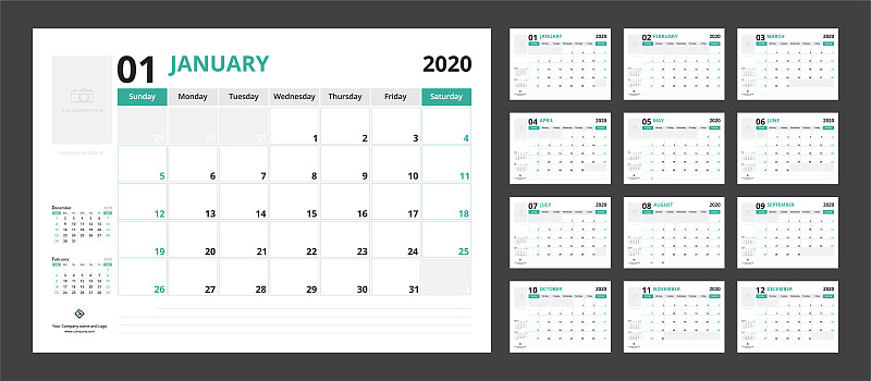 商务,日历,星期,模板,星期日,2020,开端,3到4个月,白昼,组物体