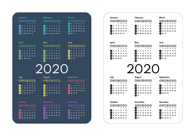 2020,矢量,日历,绘画插图,口袋,星期日,十月,事件,贺卡,暗色