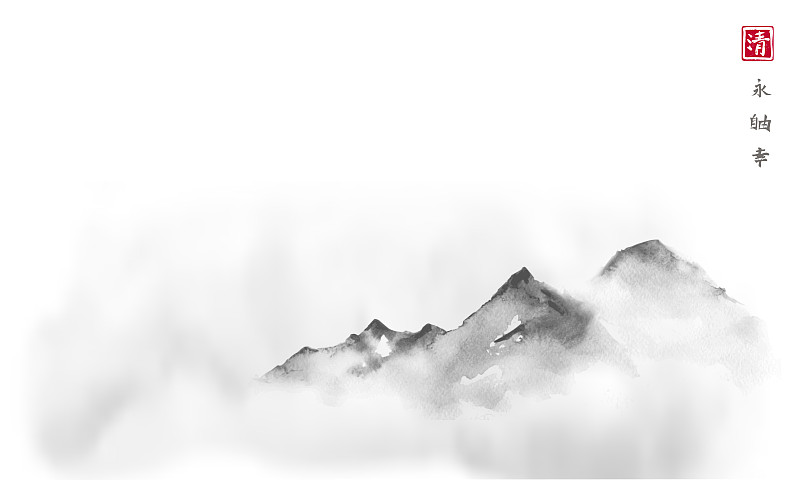山脉,水墨画,雾,幸福到极点,烟灰墨,拥挤的,逃避现实,传统,东方人,出发