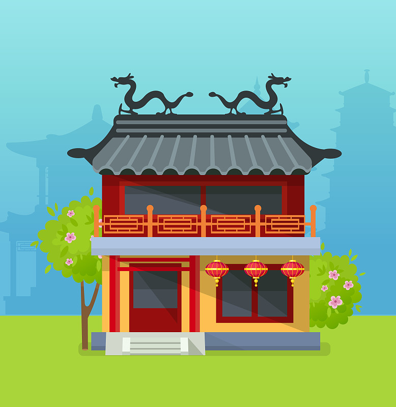 建筑外部,寺庙,传统,贺卡,灯笼,易接近性,背景分离,春节,传统节日,大门