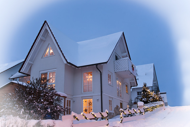 圣诞装饰物,家庭,住房,寒冷,华丽的,霜,雪,窗户,屋顶,门