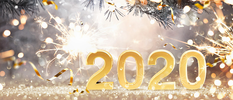2020,新年前夕,背景,黄金,五彩纸屑,周年纪念,事件,贺卡,玻璃杯,雪