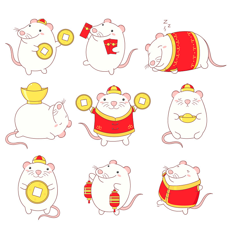 老鼠,可爱的,2020,灯笼,小的,动物,标签,幸福,新年,运气