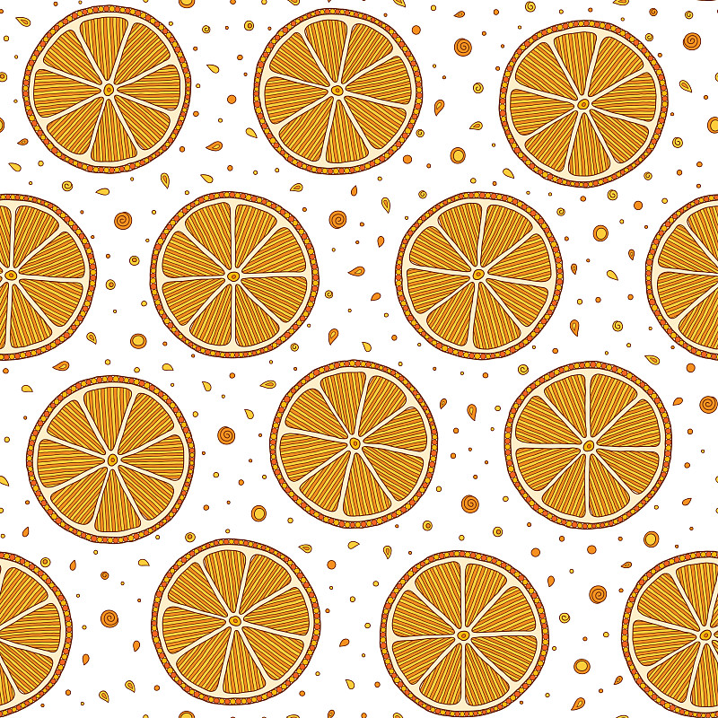 橙子,四方连续纹样,切片食物,白色背景,可爱的,华丽的,清新,纺织品,食品,橙色