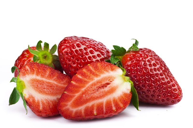草莓,白色,横截面,水果,在上面,中等数量物体,红色,白色背景,背景分离,生食