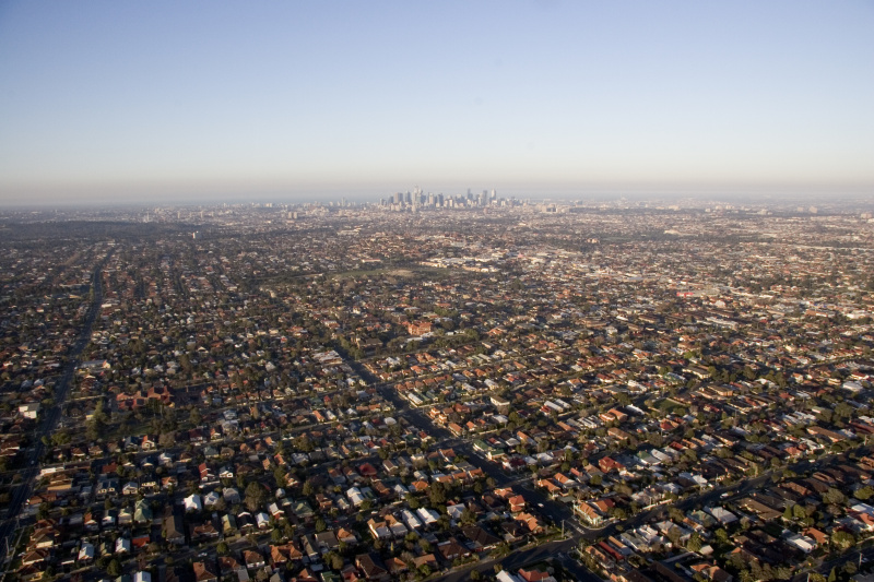 城市天际线,墨尔本,房屋建设,郊区,航拍视角,澳大利亚,面向陆地,城市扩张,黎明,居住区