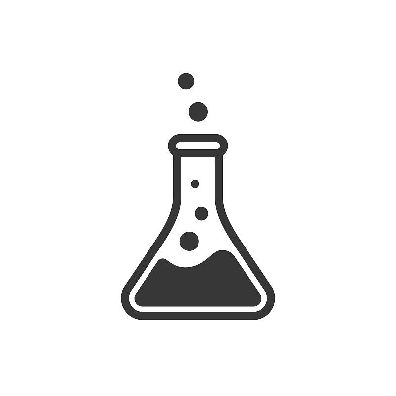 Laboratory,beaker,icon.,Chemical,experiment,in,flask.,Сhemistry,and,biology,symbol.,Flask,vector,illustration.,Science,technology.,Isolated,black,object,on,white,background.