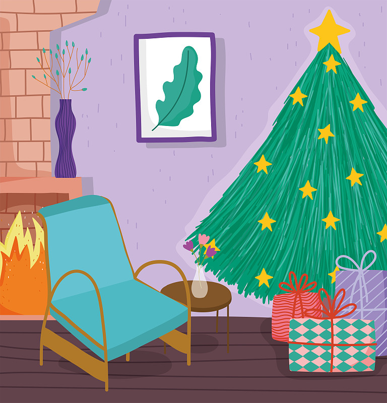 圣诞树,烟囱,星形,椅子,礼物,绘画艺术品,住宅内部
