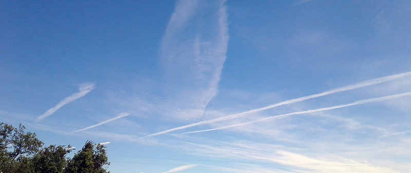 云,飞机,天空,白色,蓝色,平衡折角灯,小路,非凡的,地形,长时间曝光