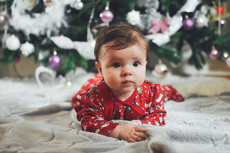 婴儿,可爱的,注视镜头,圣诞装饰物,女婴,肖像,仅儿童,小的,自制的