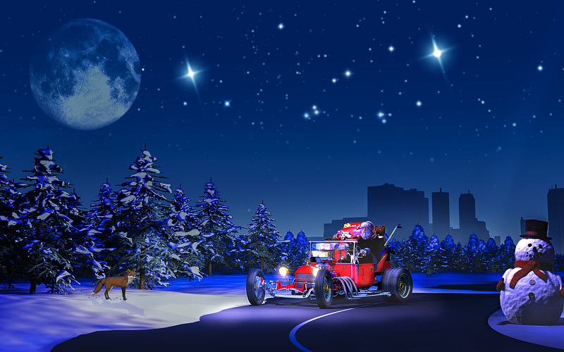 三维图形,午夜,扫雪车,圣诞老公,汽车,一个人,雪,加拿大,狐狸,节日