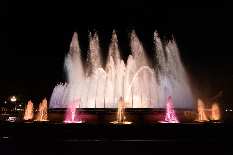 魔幻喷泉,夜晚,风景,加泰隆尼亚,巴塞罗那,自然美,国内著名景点,暗色,照明设备,橙色