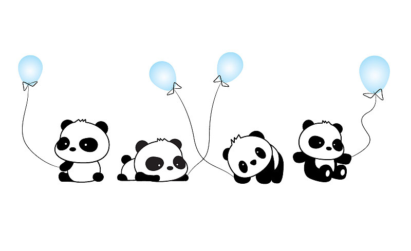可爱的,绘画插图,气球,熊猫,拿着,羊毛帽,婴儿,泰迪熊,野生动物,玩具