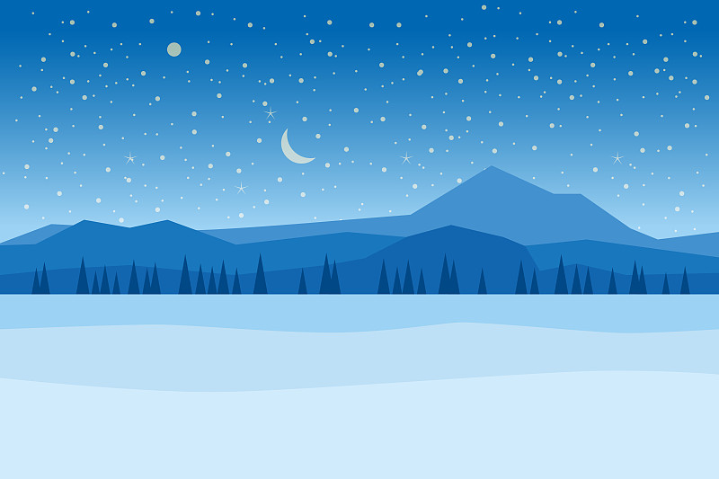 雪,松树,绘画插图,卡通,夜晚,冬天,山,矢量,地形