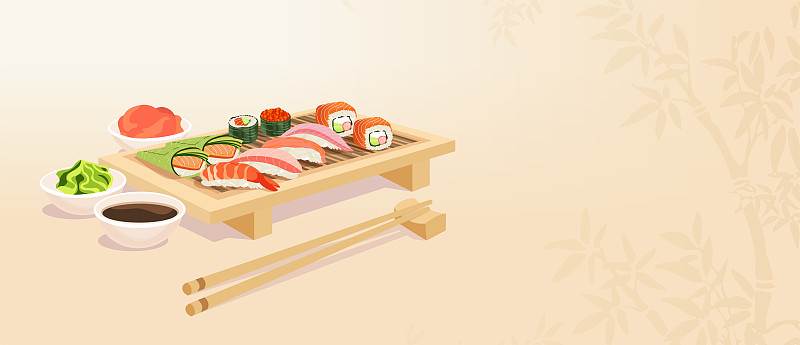 寿司,东方食品,概念,矢量,餐盘,传统,菜单,清新,背景分离,杯