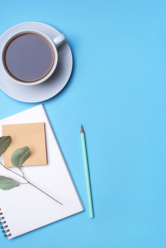 办公室,背景,平铺,书桌,留白,杯,信函,铅笔,技术,简单