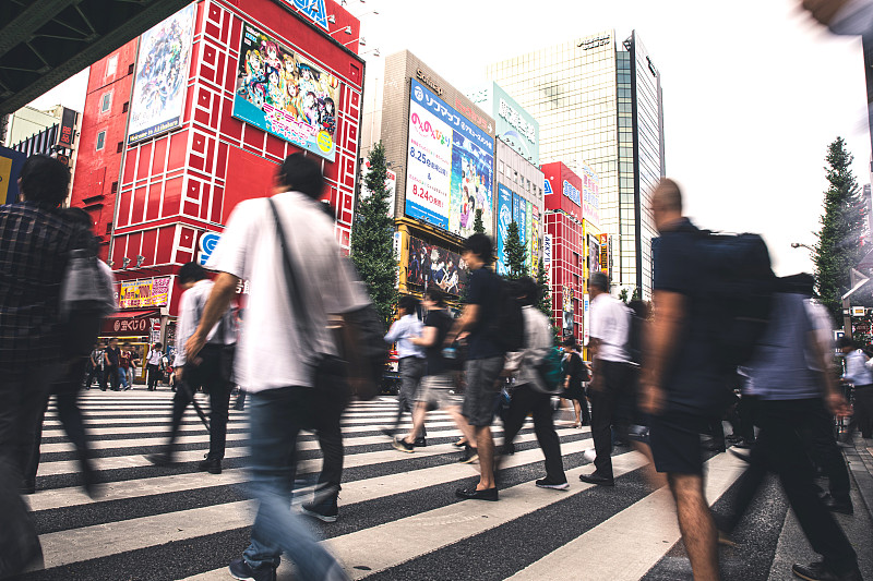 人,东京,秋叶原,拥挤的,横越,街道,电,城镇,在活动中,商务