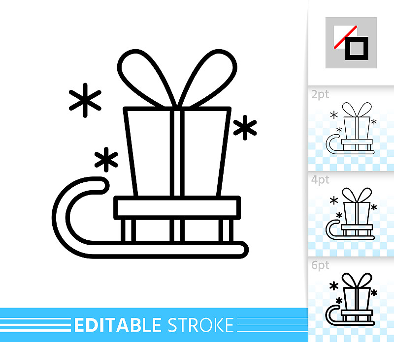 雪橇,冬天,矢量,盒子,礼物,线图标,圣诞装饰物,一个物体,背景分离,简单