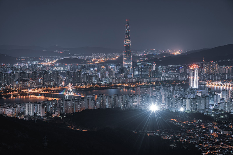 韩国,城市天际线,首尔,乐天世界,商务,曙暮光,现代,著名景点,朝鲜半岛,城市扩张