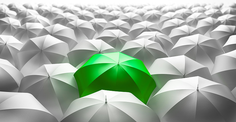 伞,领导能力,群众,绿色,一个物体,华贵,与众不同,商业金融和工业,想法,三维图形