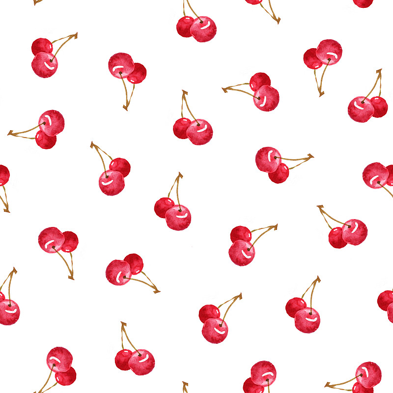浆果,樱桃,四方连续纹样,绘画插图,红色,手,式样,白色背景,包装纸,纺织品