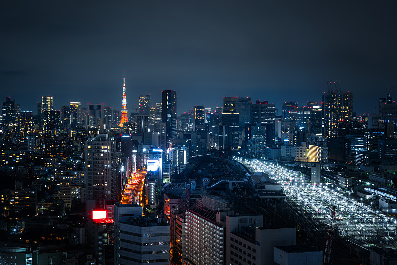 东京塔,夜晚,日本,城市天际线,交通,云,黄昏,现代,商业金融和工业,户外