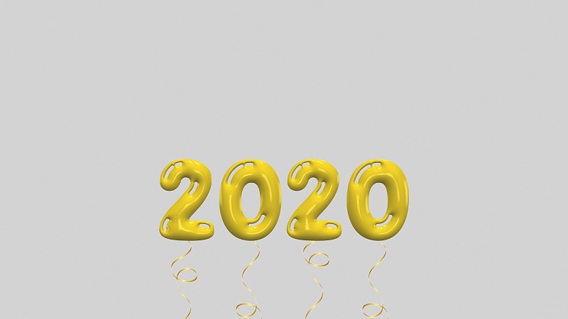 2020,新年前夕,绘画插图,极简构图,文字,黄金,氦气球,铝箔,单词,事件
