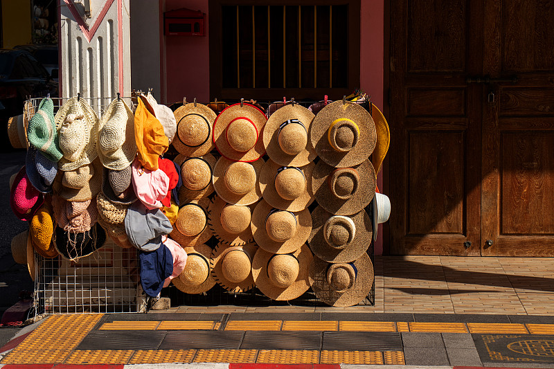 泰国,普吉岛,帽店,城镇,人行道,商务,多样,热带气候,饰头巾,传统节日