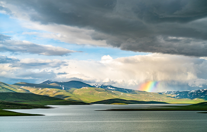 土耳其,湖,彩虹,在上面,野生猫科动物,水坝,安纳托利亚,环境,云,雪