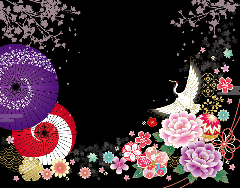 日本,黑色,花纹,自然美,传统,华丽的,和服,背景分离,华贵,从容态度