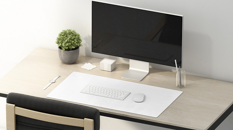 计算机键盘,白色,书桌,席子,鼠标,空白的,平视角,空的,计算机,纺织品
