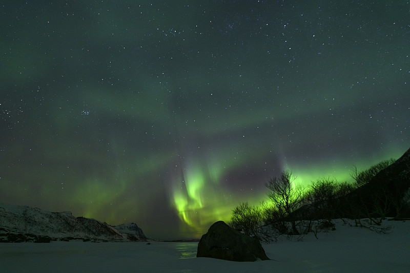 挪威,北极光,夜晚,冬天,,罗弗敦群岛,,在上面,寒冷,斯堪的纳维亚半岛,暗色,环境