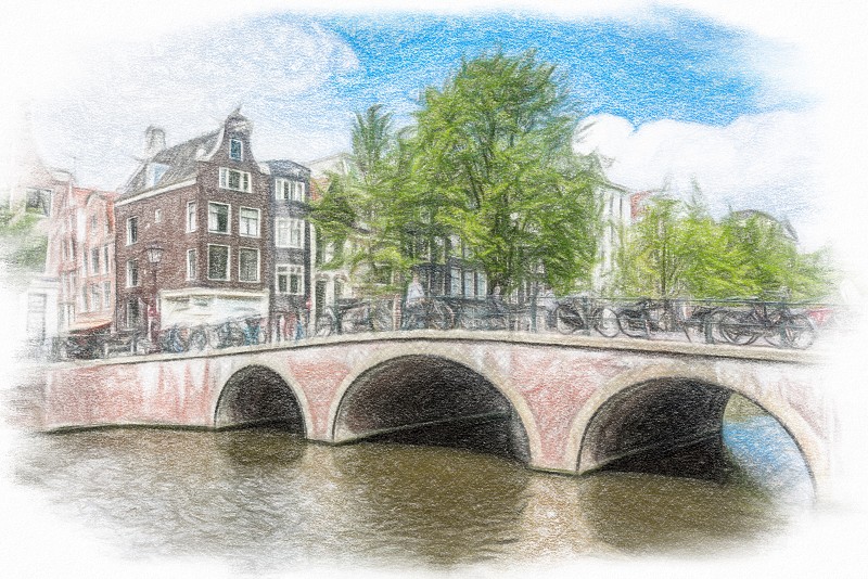 水彩画颜料,阿姆斯特丹,铅笔,涂料,艺术品,河流,运河,草图,建筑,连栋房屋