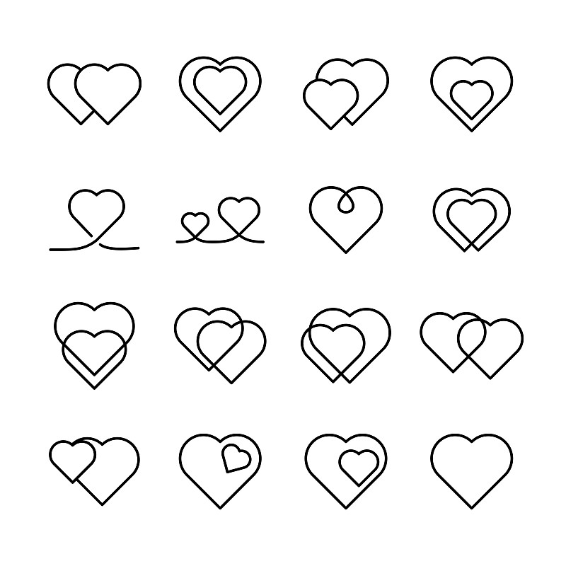 图标集,心型,线条,脉搏图,热情,浪漫,概念象征,想法,人类心脏,心血管系统