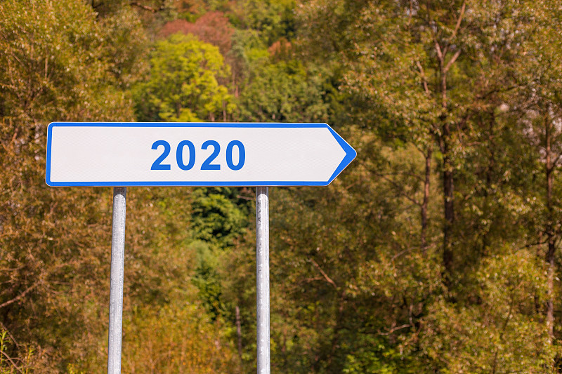 2020,自然,新年前夕,背景,交通标志,白色,方向标,旅途,波兰,厚木板