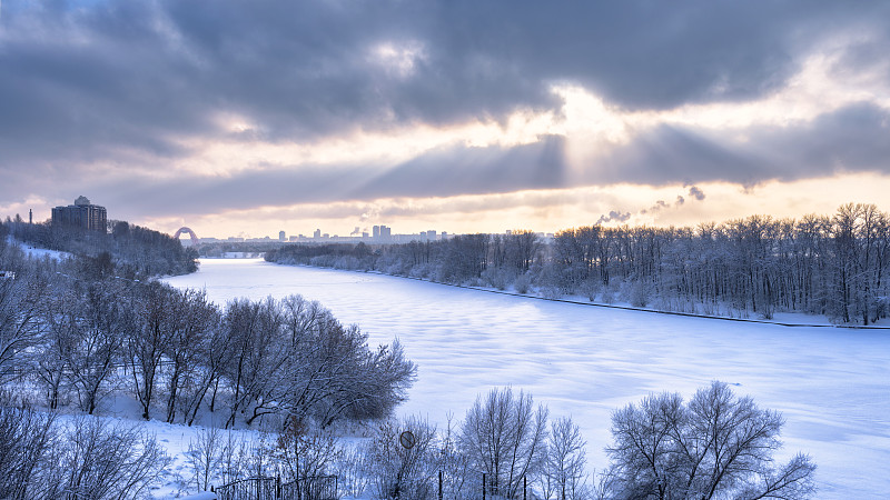 莫斯科,雪,城市,冰,风景,冬天,全景,日光,冻结的,地形