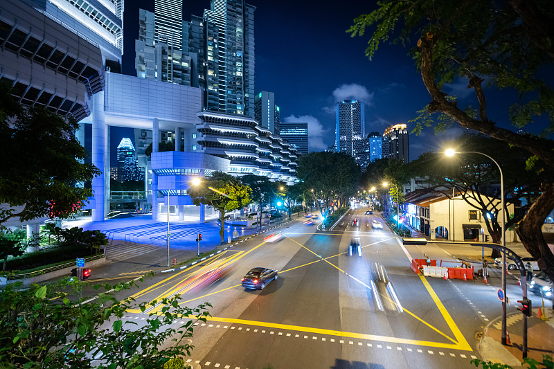 城市生活,都市风景,夜晚,新加坡市,商务,新加坡,照明设备,商务旅行,汽车,交通