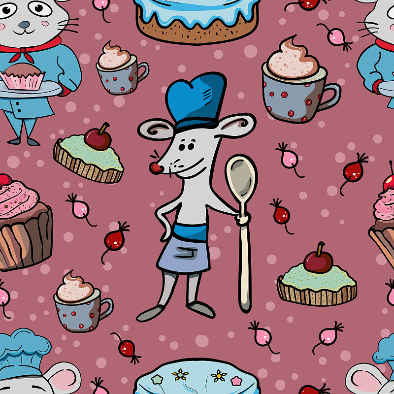 可爱的,绘画插图,卡通,矢量,鼠,老鼠,制服,甜点心,蓝色,主厨