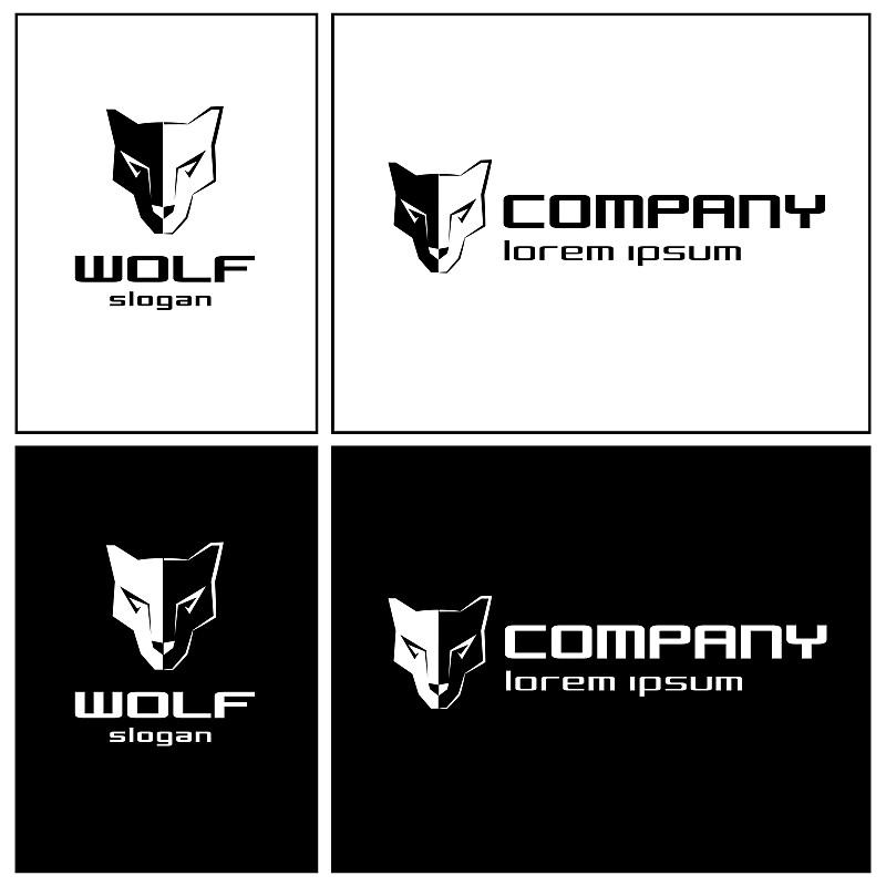 模板,品牌名称,动物头,极简构图,白色,符号,狼,抽象,黑色,摆拍