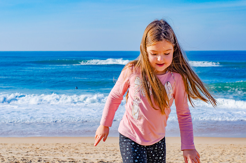 海滩,沙子,儿童,女孩,进行中,春天,大西洋,可爱的,家庭,热带气候