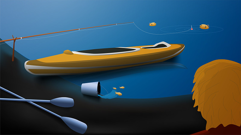 皮划艇,大桶,桨,户外活动,鱼类,矢量,水,钓竿,钓丝,旅行