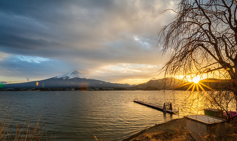 富士山,云,雪,著名景点,自然美,湖,户外,天空,日本,火山