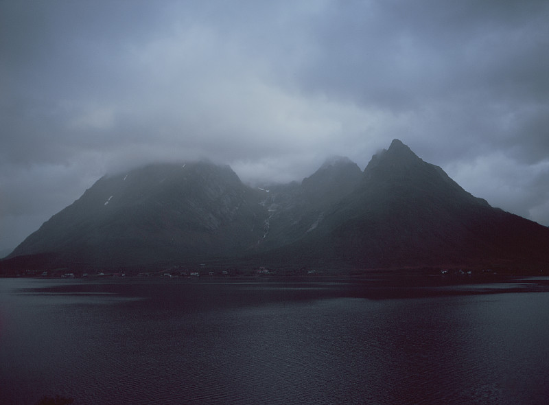 渔镇,风景,,罗弗敦群岛,,暗色,小屋,渔业,黄昏,挪威海,复古风格,古典式