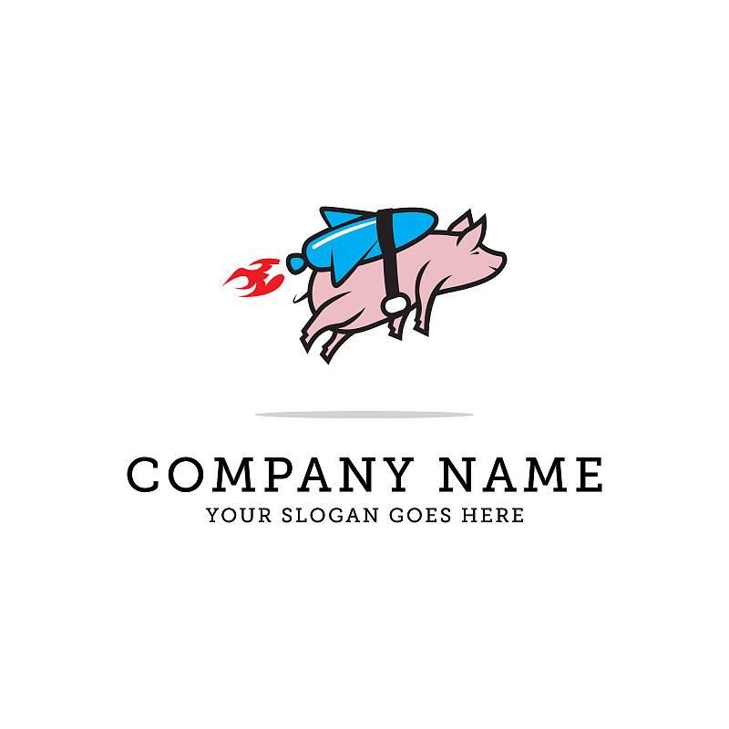 猪,火箭,动物,矢量,可爱的,品牌名称,绘画插图,卡通,飞,设计