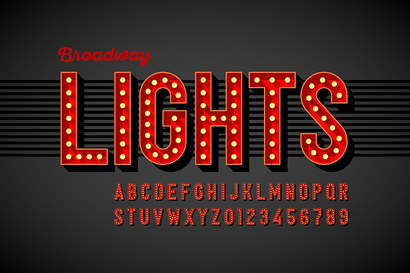 百老汇,字体,开演时间,剧场标牌,戏剧表演,字母,照明设备,紫外线,复古风格,现代