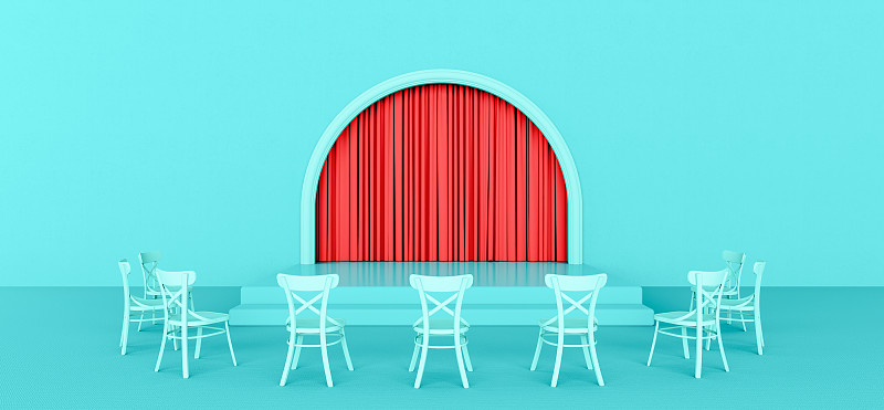 窗帘,三维图形,极简构图,红色,概念,剧院,彩色图片,蓝色,指挥台,商务
