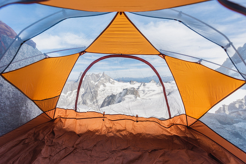 帐篷,山景城,里面,寒冷,空的,中午,灵感,橙色,逃避现实,色彩鲜艳