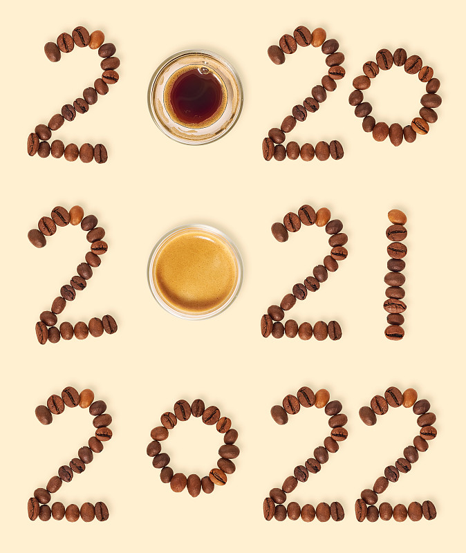 2020,浓咖啡,数字,2021,咖啡豆,玻璃杯,制服,背景,活力,热