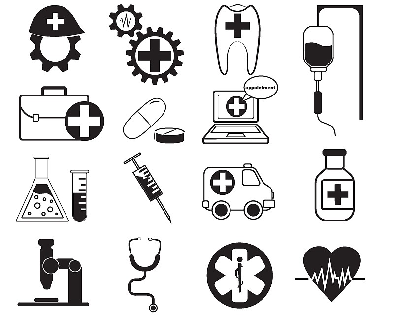 图标集,健康保健,科学,显微镜,有序,菜单,脉搏图,药,圆柱体